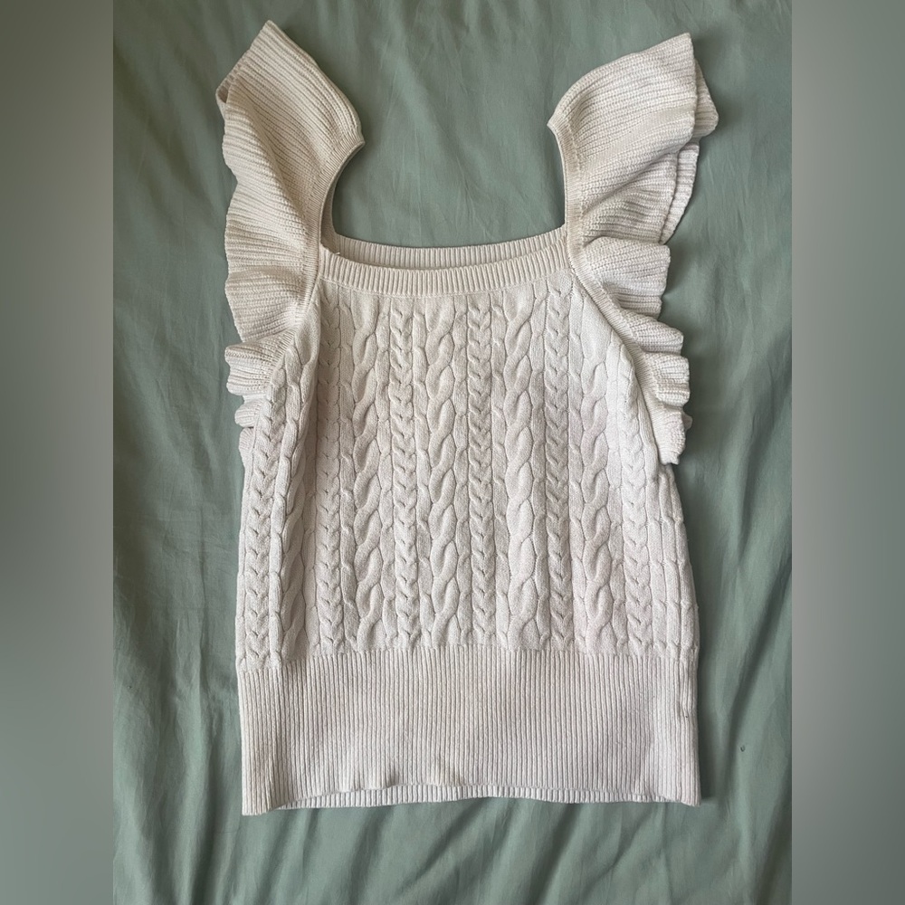 A New Day Cream Sweater Top with Ruffle Sleeves